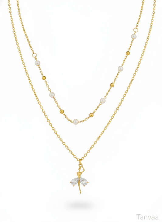 White Crystal Gold-plated anti tarnish Chain for women & girls Necklace Pearl, Cubic Zirconia Gold-plated Plated Stainless Steel Layered
