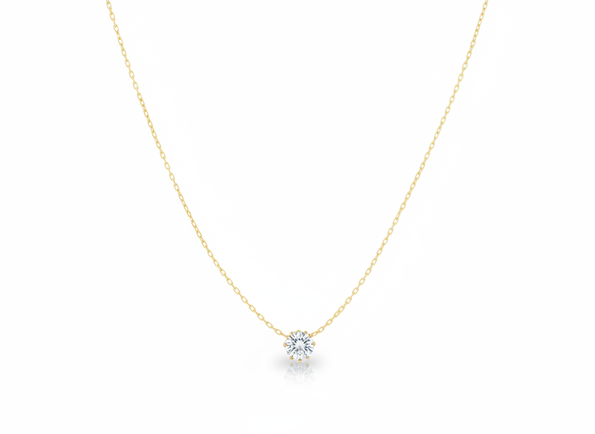 Elegant Gold Solitaire Diamond Pendant Necklace