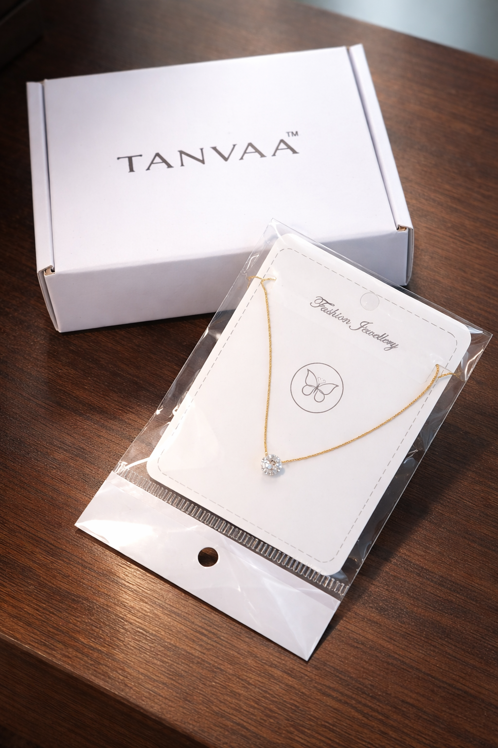 Tanvaa White Crystal Gold-plated anti tarnish Chain for women & girls Necklace Pearl, Cubic Zirconia Gold-plated Plated Stainless Steel Layered