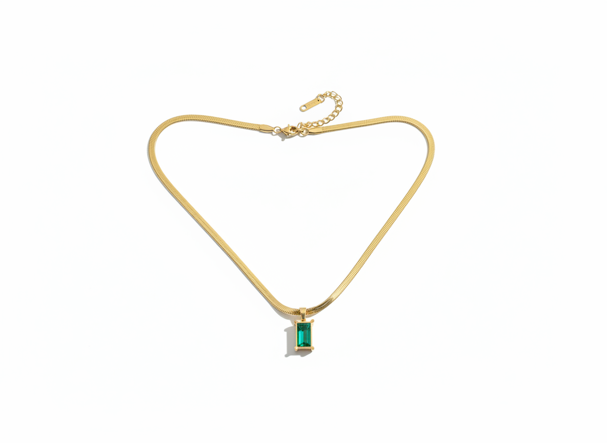 Emerald Cut Green Pendant Necklace – Gold Vermeil Minimalist Jewelry