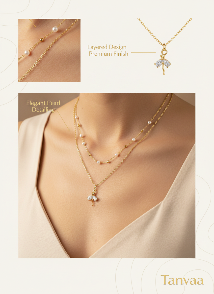 White Crystal Gold-plated anti tarnish Chain for women & girls Necklace Pearl, Cubic Zirconia Gold-plated Plated Stainless Steel Layered