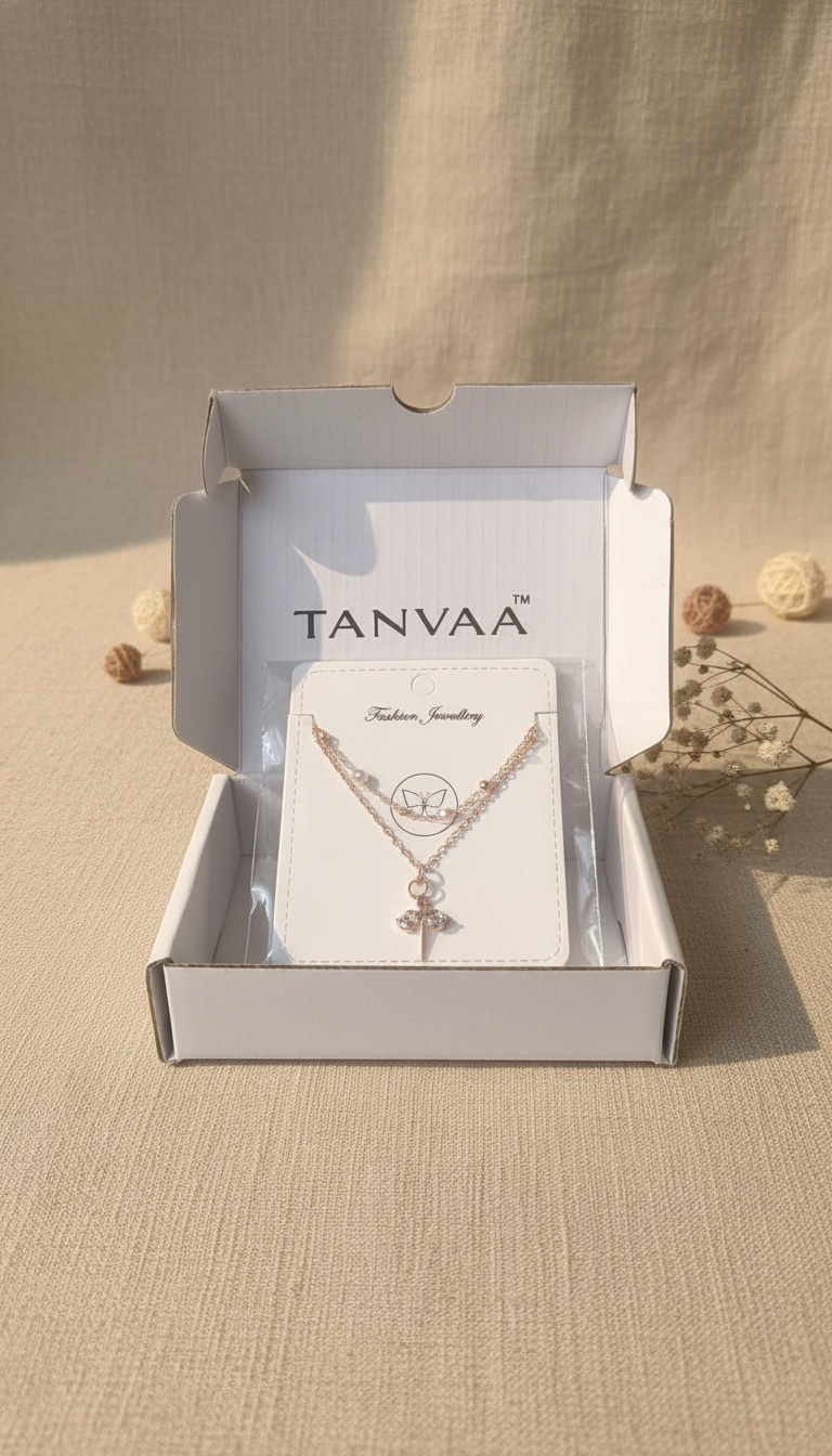 White Crystal Gold-plated anti tarnish Chain for women & girls Necklace Pearl, Cubic Zirconia Gold-plated Plated Stainless Steel Layered